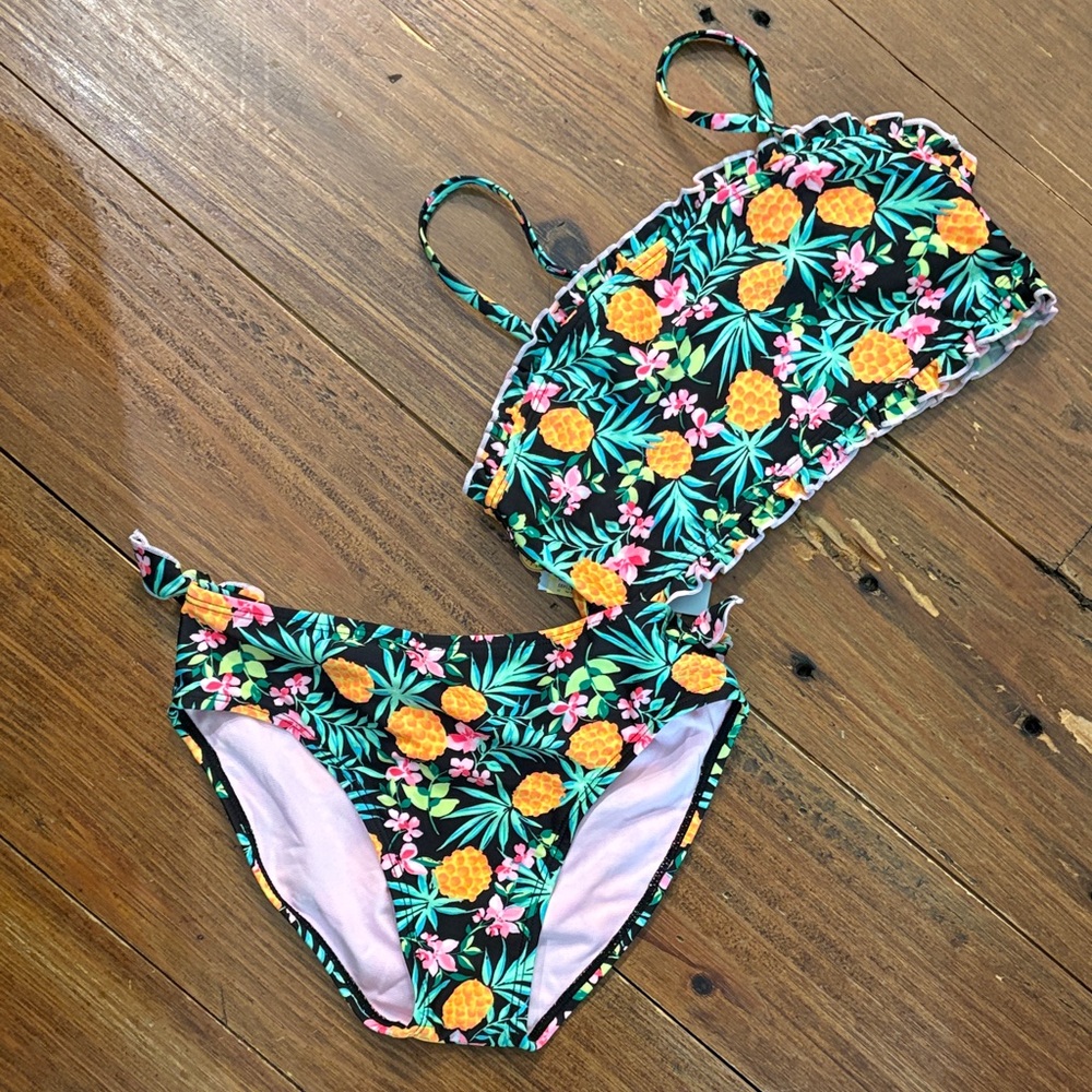 Cat & Jack Black Pineapple Print Girls Bikini with Yellow & Green Accents